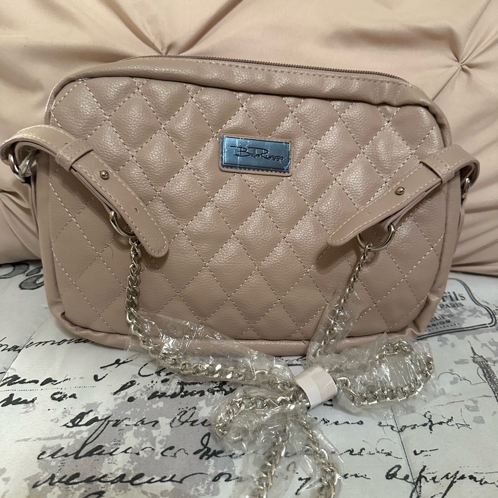 Bella Russo Tan Quilted Crossbody Bag with Chain Straps NWT